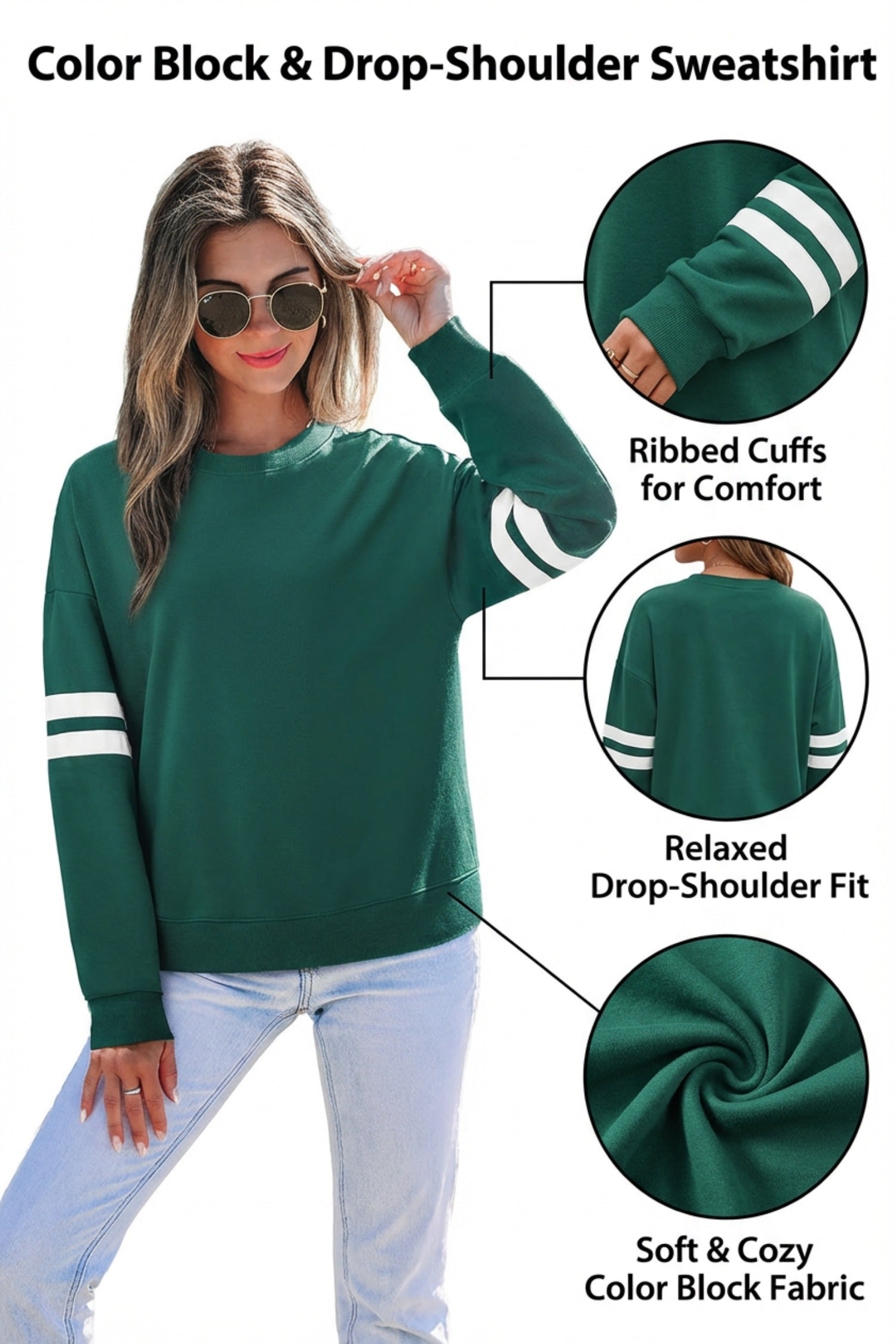 Evergreen Varsity Striped Detail Drop Shoulder Oversized Sweatshirt