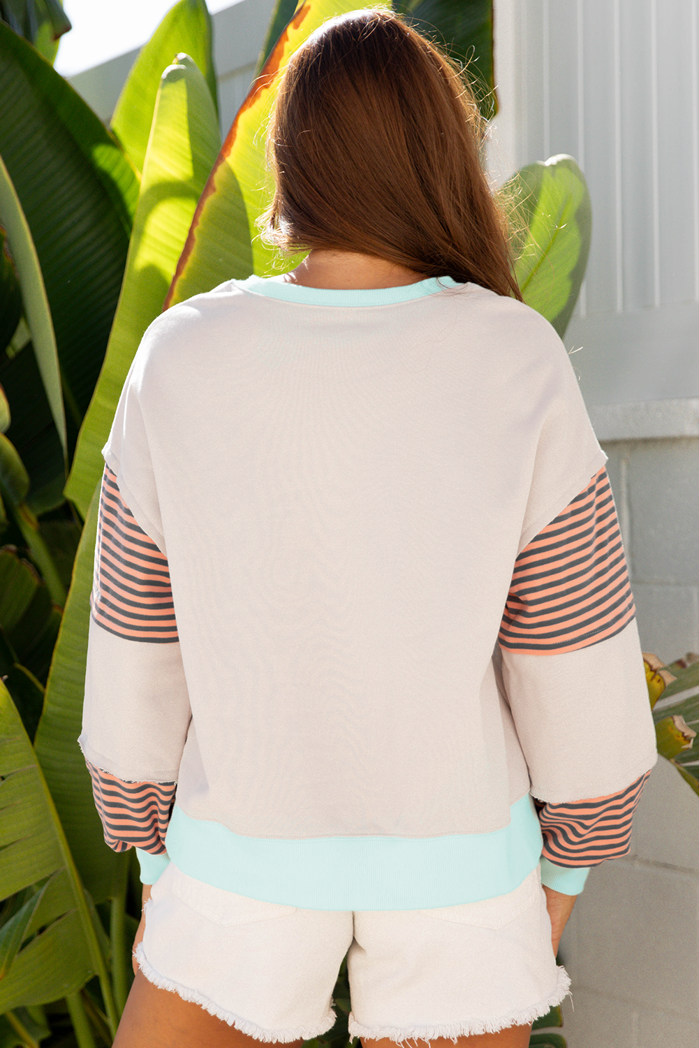 Delicacy Striped Colorblock Patchwork Drop Shoulder Sweatshirt