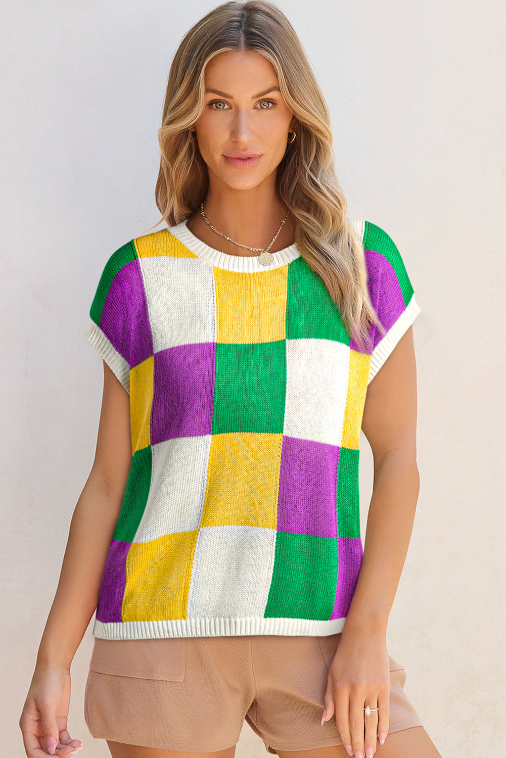 Tillandsia Purple Color Block Cap Sleeve Sweater