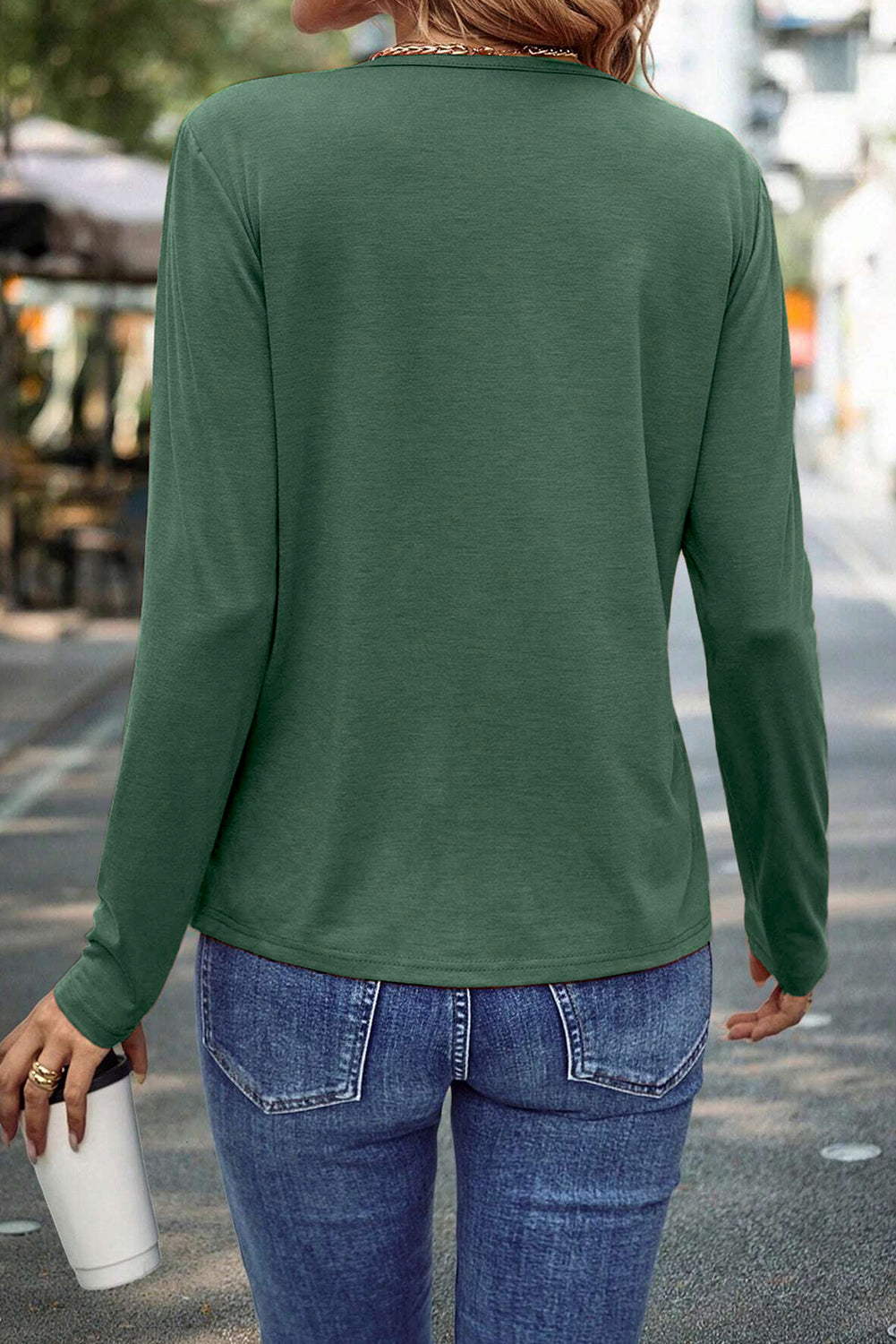 Parchment Asymmetric Seam Detail Solid Color Long Sleeve Top