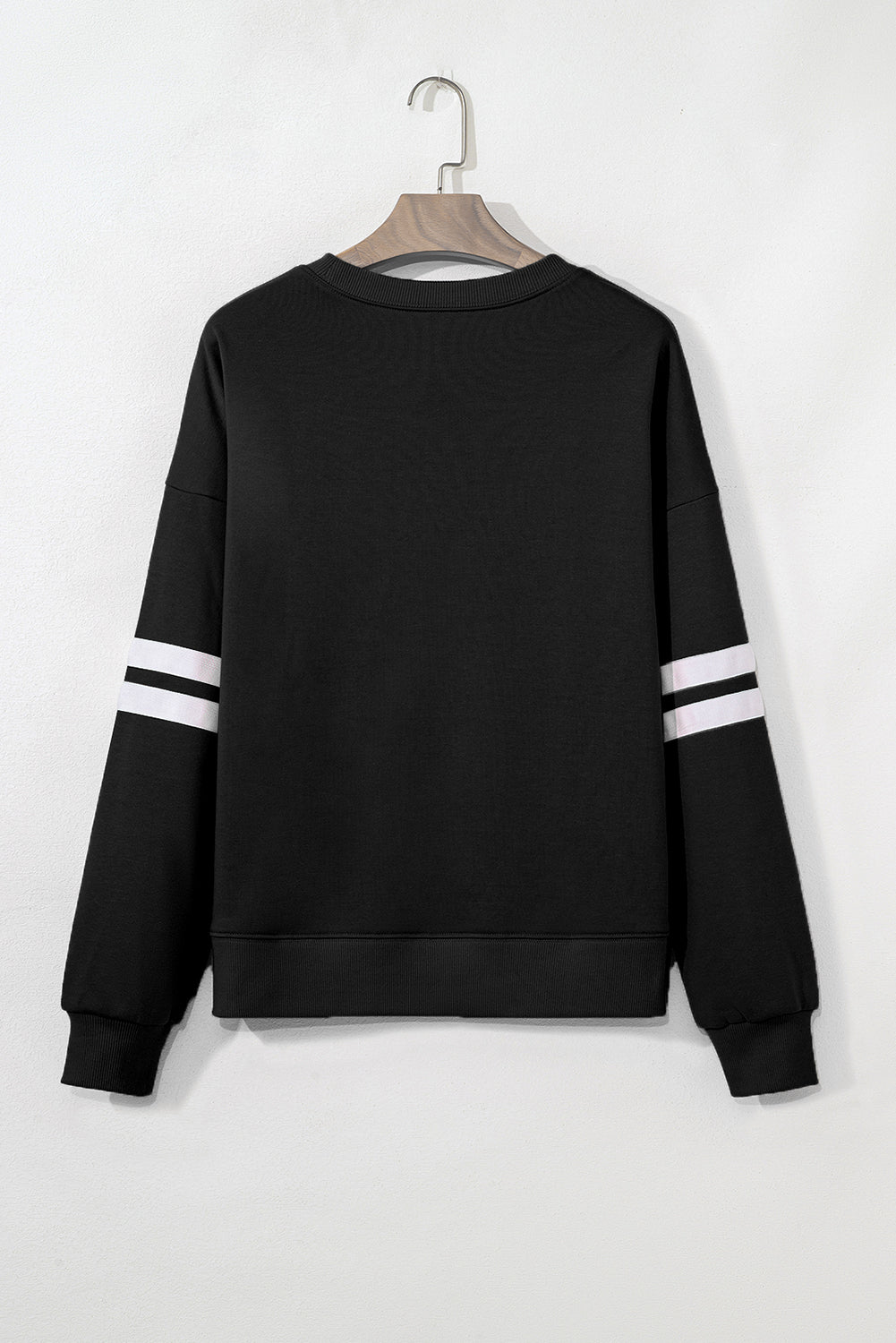 Black Varsity Striped Detail Drop Shoulder Oversized Sweatshirt