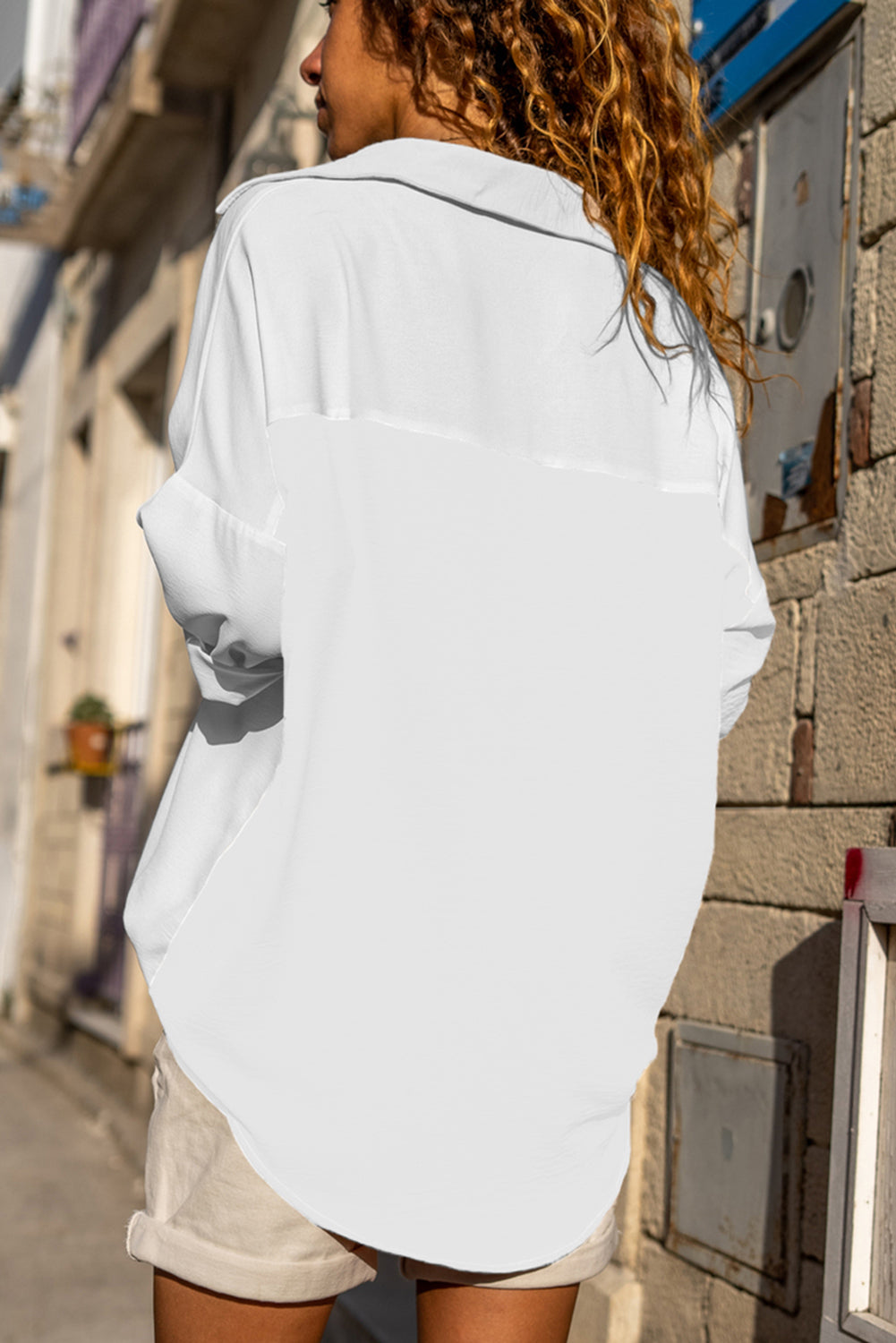 White Pure Color Patch Pocket Shirt