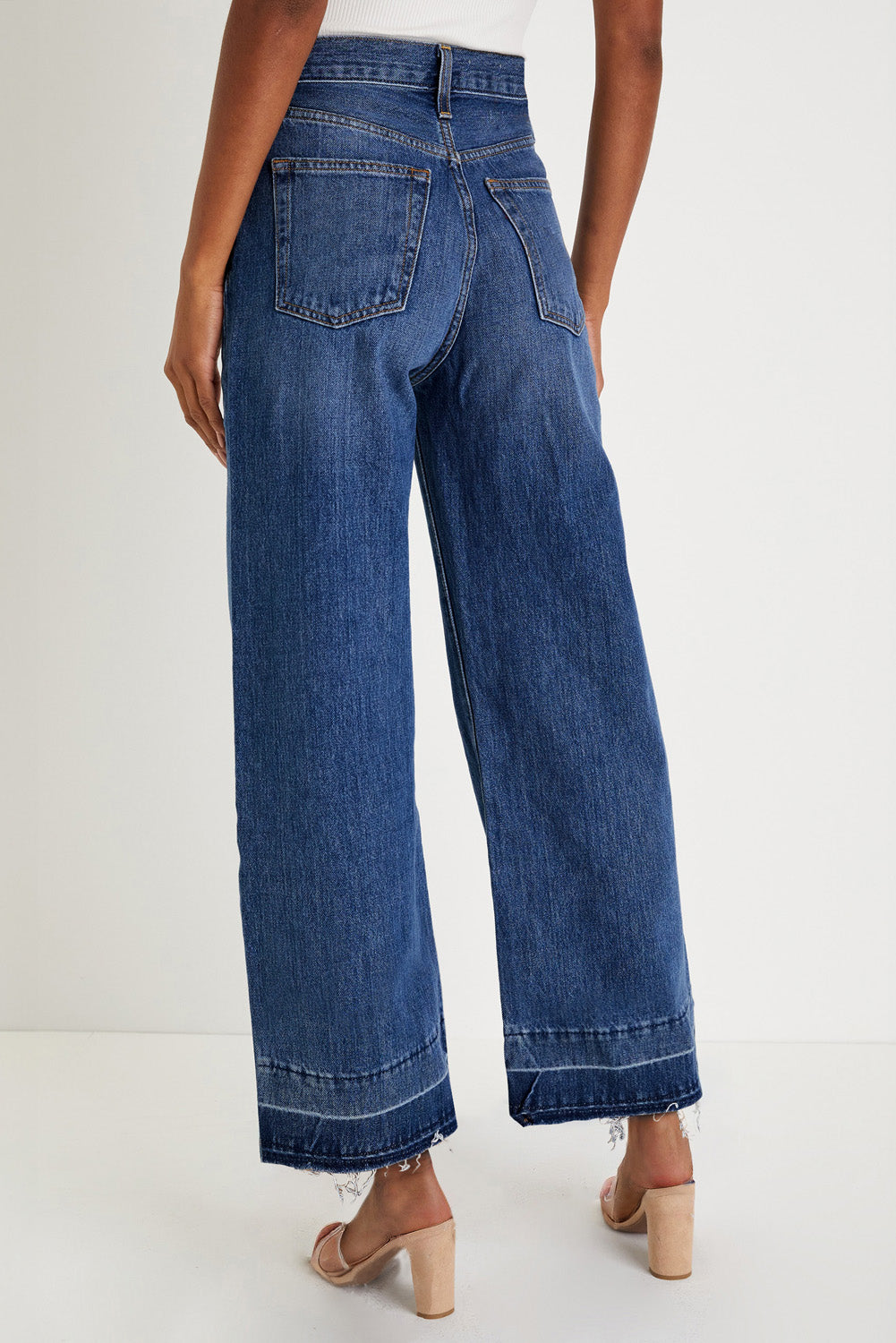 Sail Blue Raw Hem Straight Leg Loose High Waist Jeans