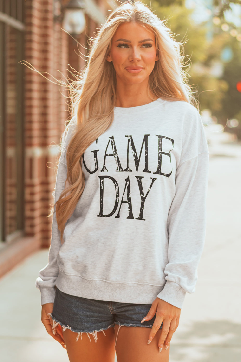 Blue Vintage Washed GAME DAY Graphic Baggy Sweatshirt