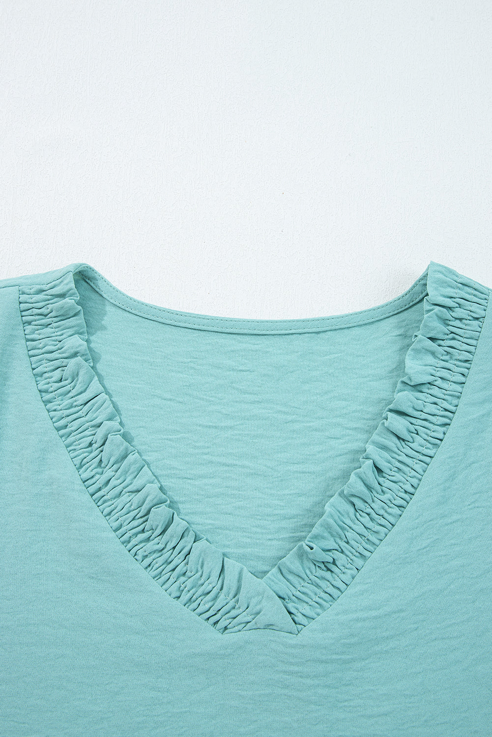 Moonlight Jade Frilled V Neckline Bracelet Sleeve Crinkled Blouse