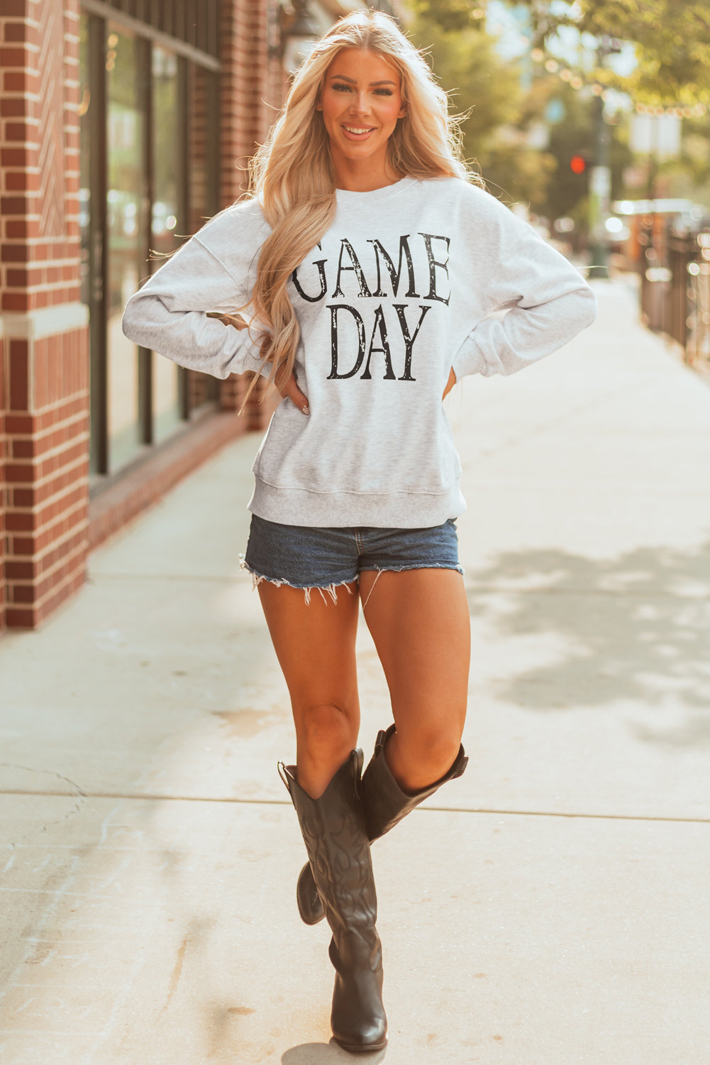 Blue Vintage Washed GAME DAY Graphic Baggy Sweatshirt