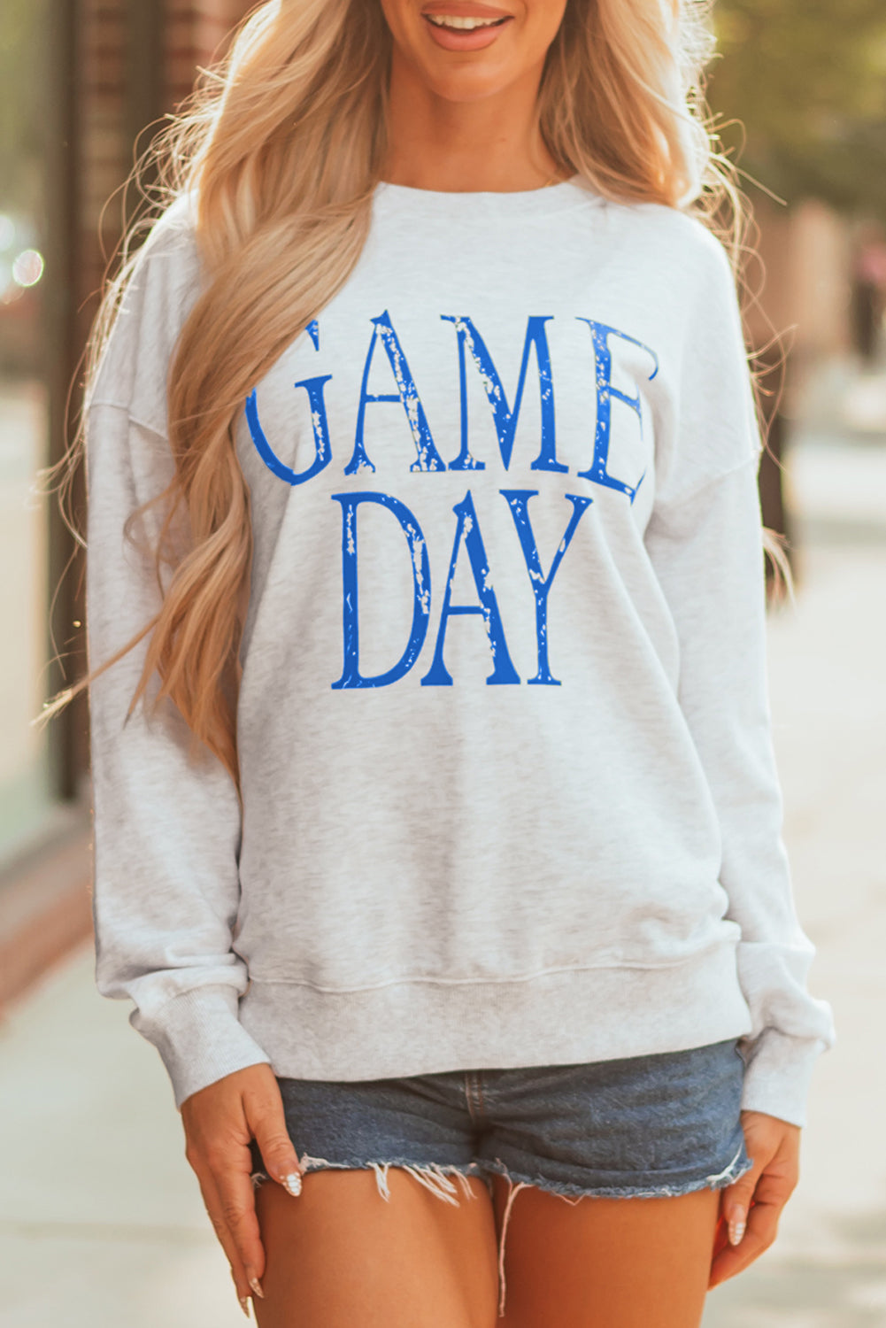 Blue Vintage Washed GAME DAY Graphic Baggy Sweatshirt