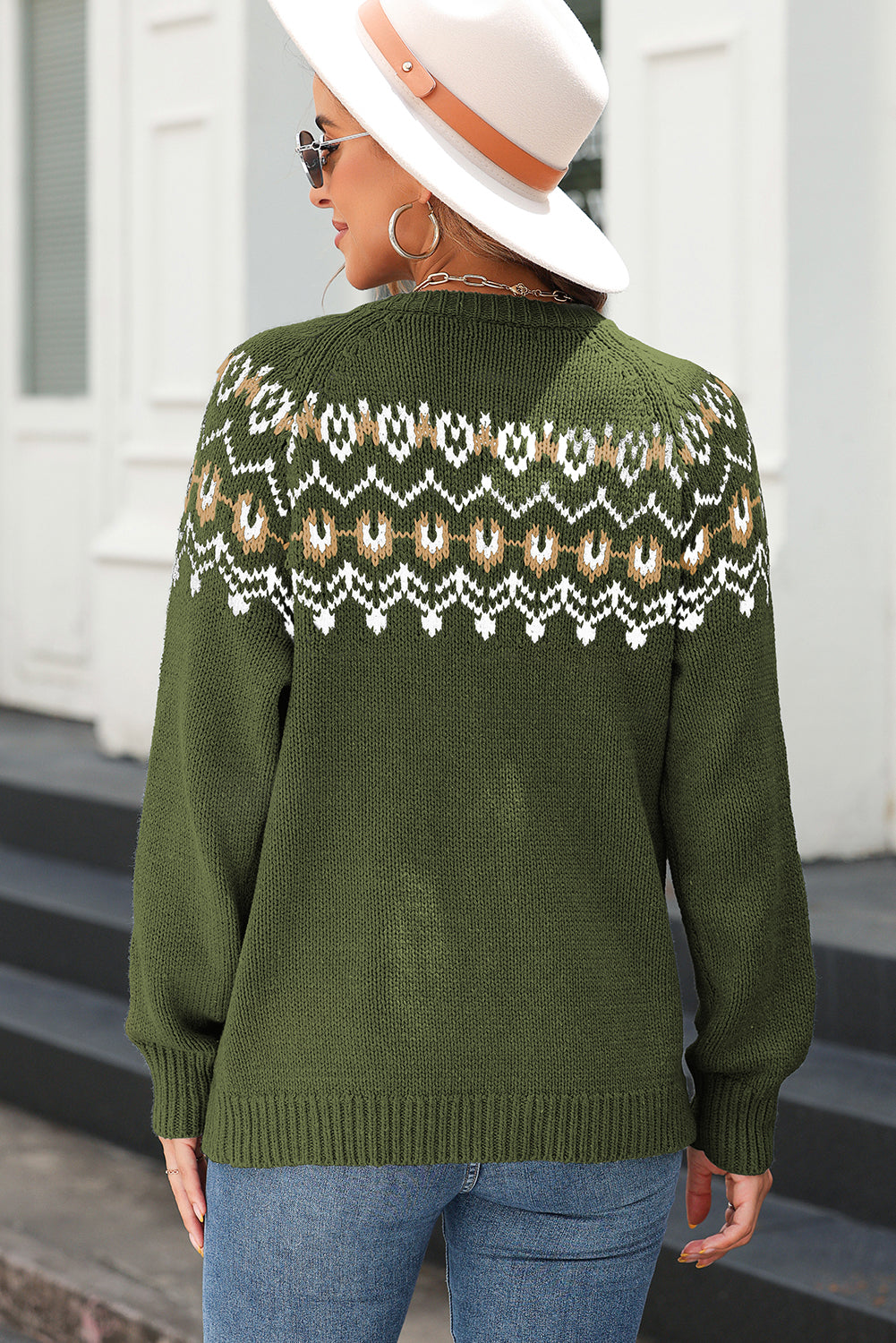 Moss Green Western Fashion Abstract Printed Cardigan Sweater