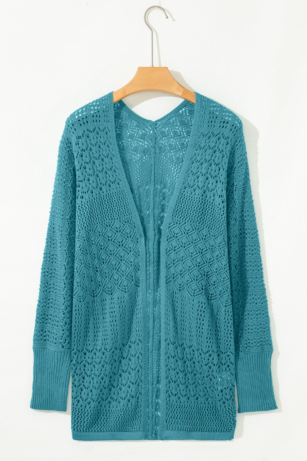 Jet Stream Mix Pattern Hollowed Knit Open Front Cardigan