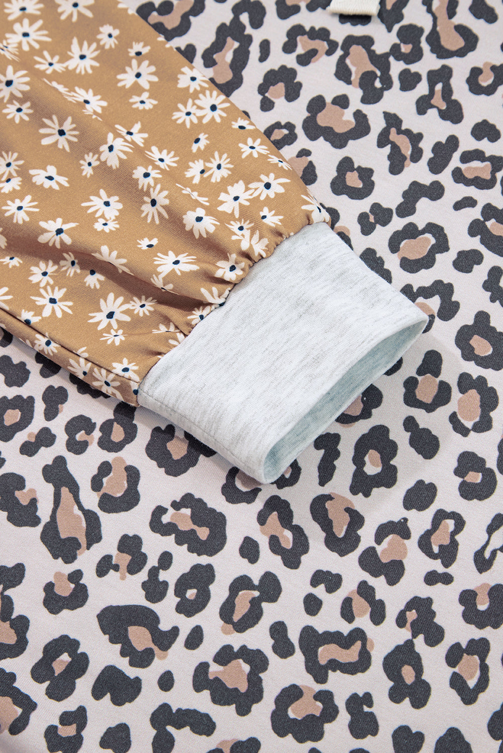 Multicolor Leopard Floral Patchwork Drawstring Hoodie