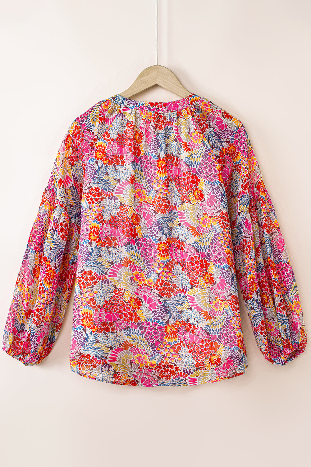 Yellow Floral Print V Neck Long Puff Sleeve Top