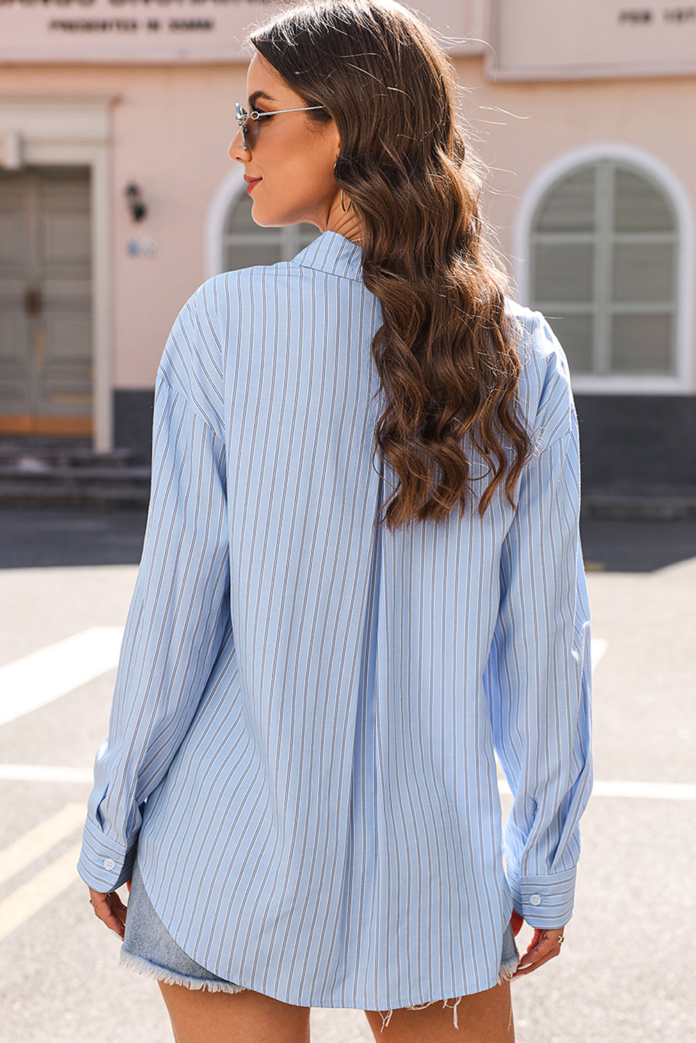Black Stripe Button Up Oversized Casual Shirt
