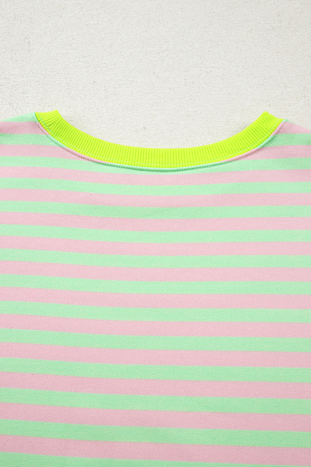Green Stripe Contrast Ribbed Trim Crossed Stitch Drop Shoulder Sweatshirt