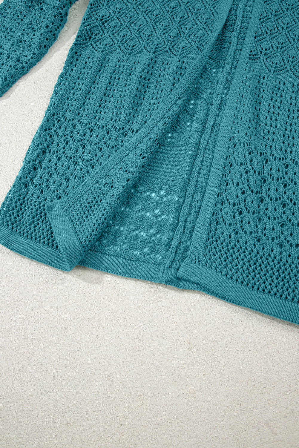 Jet Stream Mix Pattern Hollowed Knit Open Front Cardigan