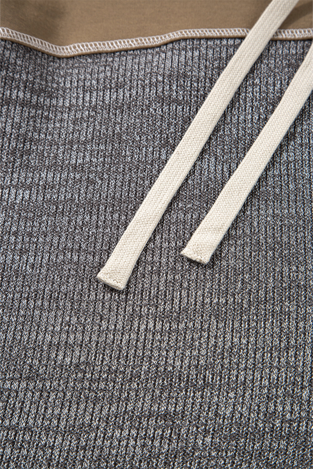 Jungle Green Mixed Texture Patchwork Exposed Seam Half Button Pullover Hooded Sweatshirt