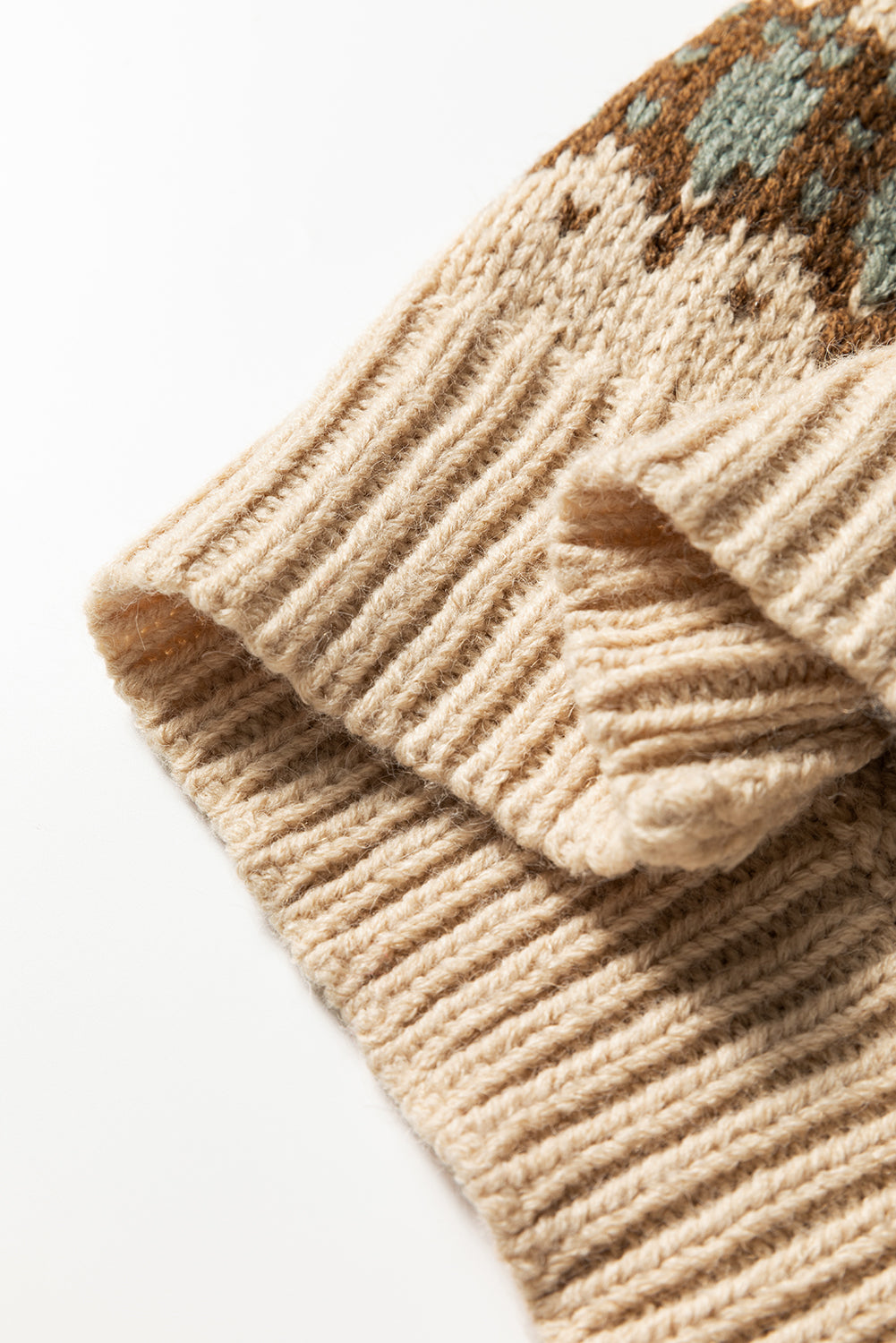 Khaki Western Pattern Knitted Button V Neck Cardigan Sweater