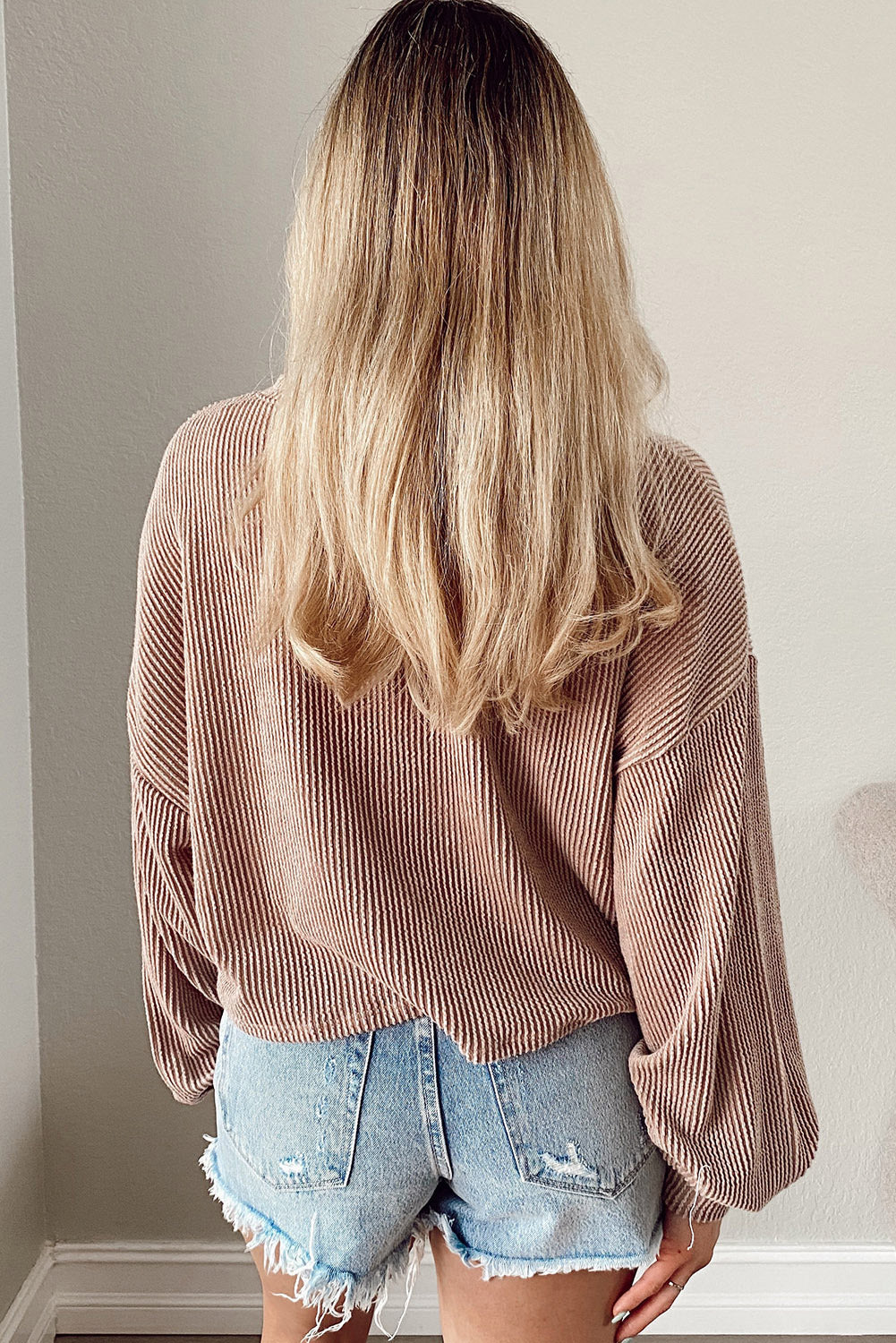Khaki Game Day Graphic Crop Rugby Football Corded Knit Top