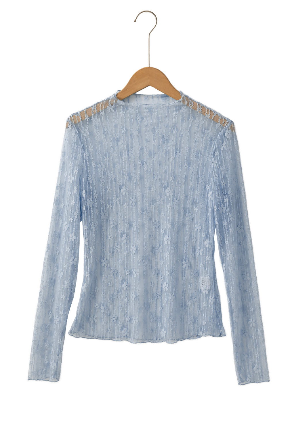 Black Sheer Floral Lace Long Sleeve Slim Fit Top