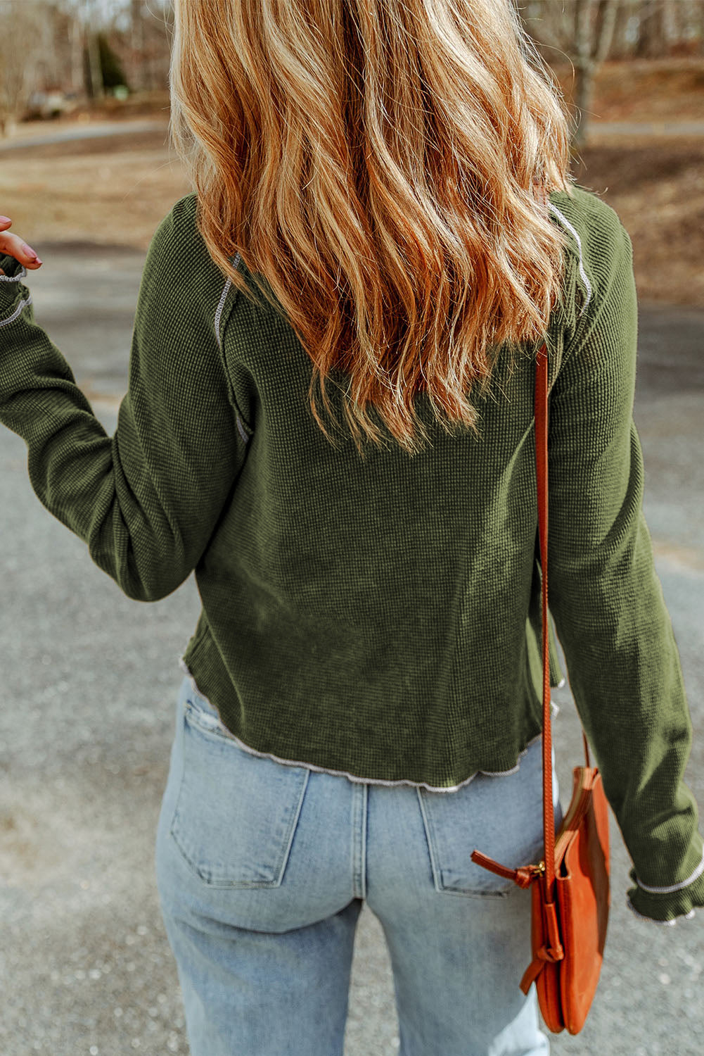 Apricot Textured Round Neck Long Sleeve Top