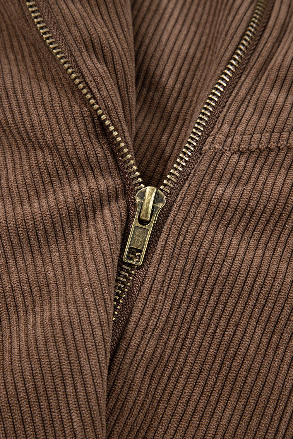 Dark Khaki Button Zip Up Lapel Collar Corduroy Jacket