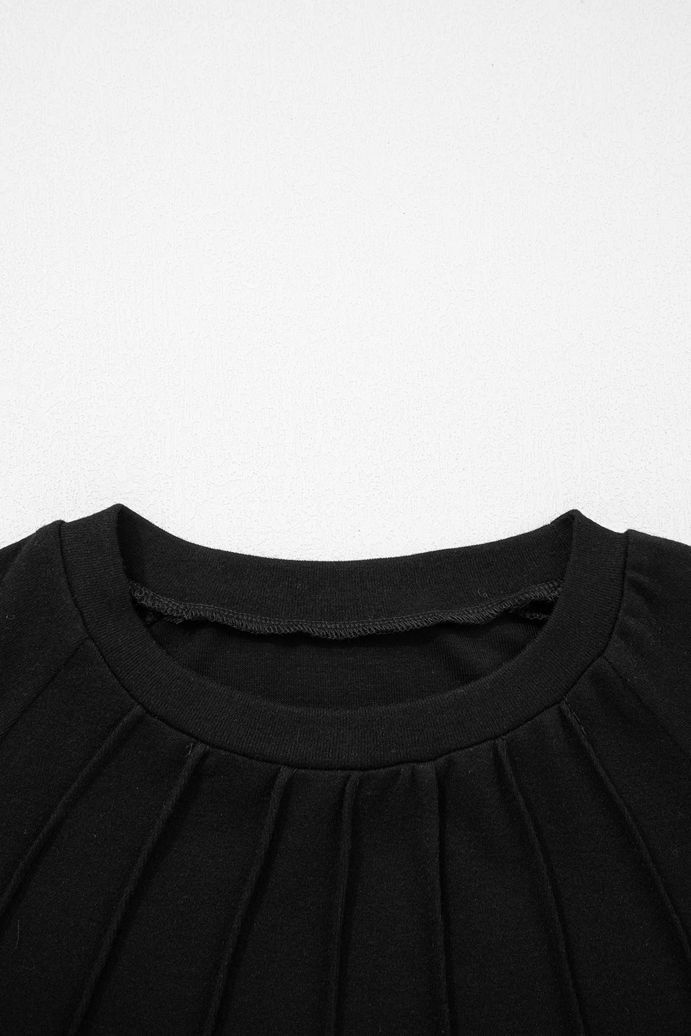 Black Solid Color Seam Detail Raglan Long Sleeve Top