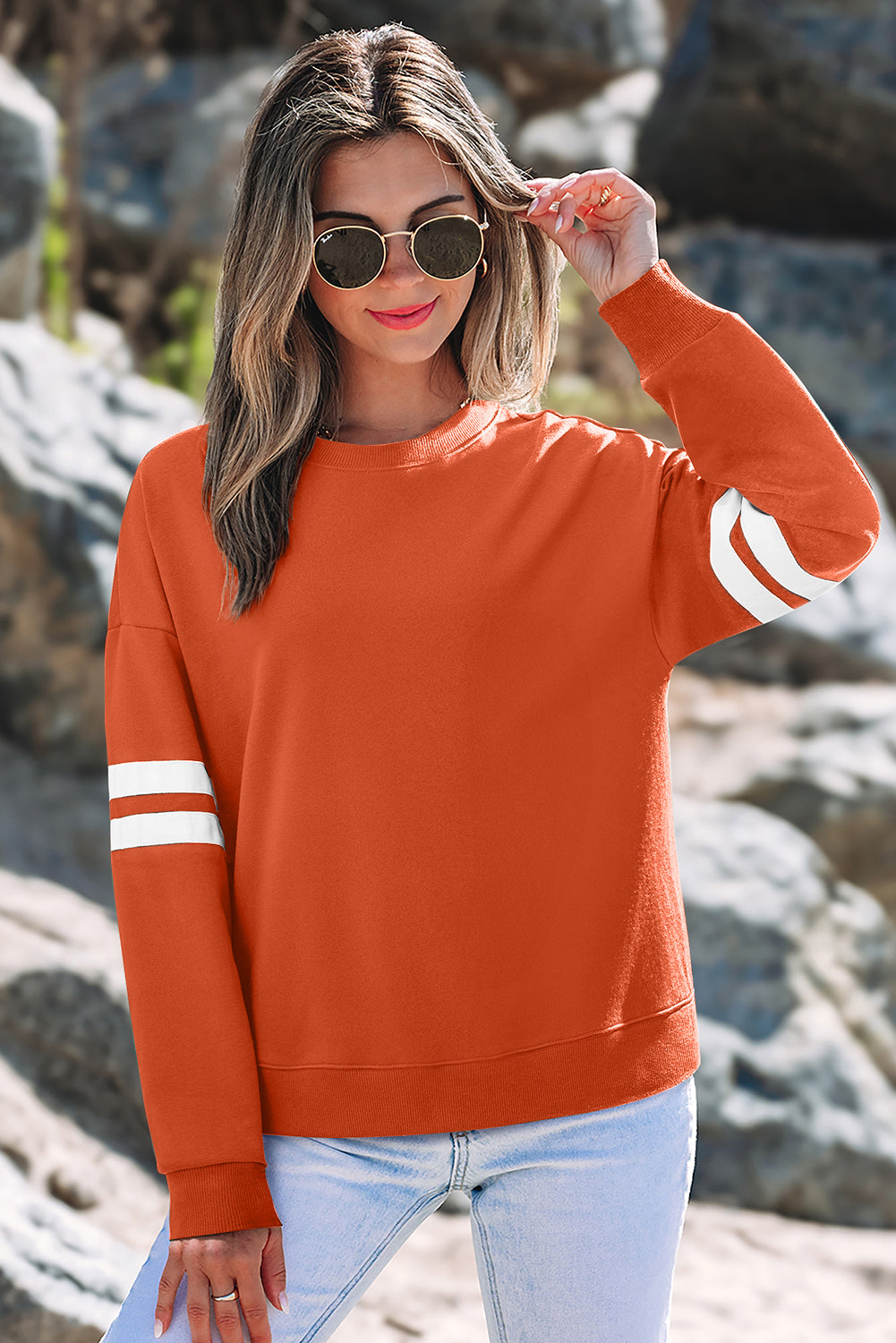 Evergreen Varsity Striped Detail Drop Shoulder Oversized Sweatshirt