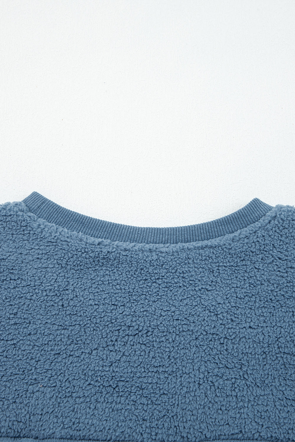 Sail Blue Fleece Drop Shoulder Exposed Seam Patchwork Casual Sweatshirt