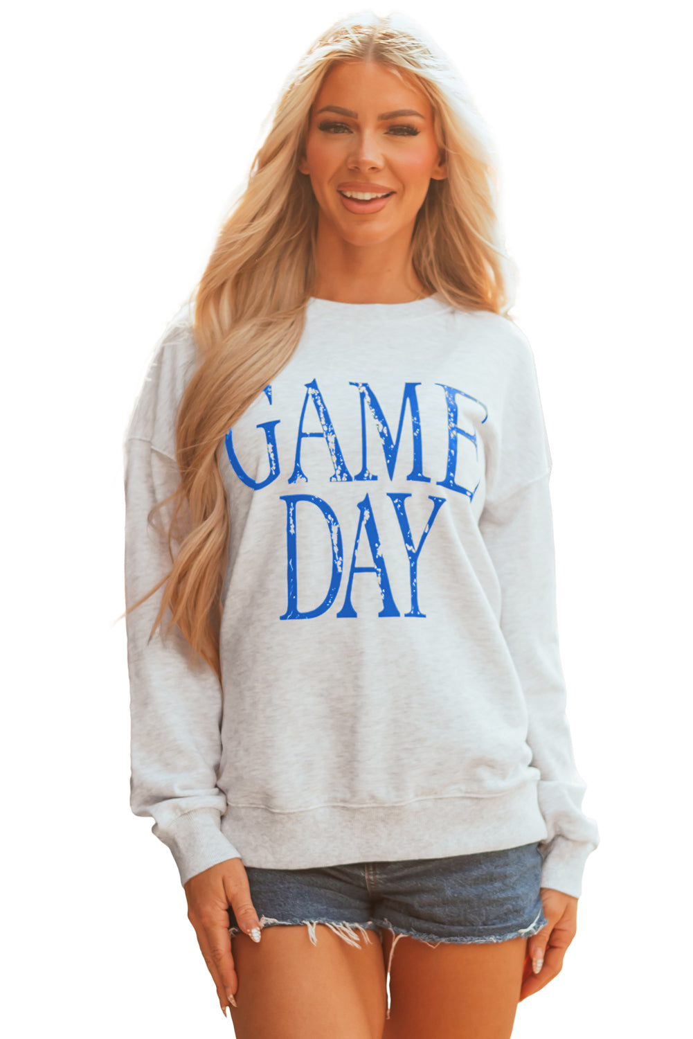 Blue Vintage Washed GAME DAY Graphic Baggy Sweatshirt