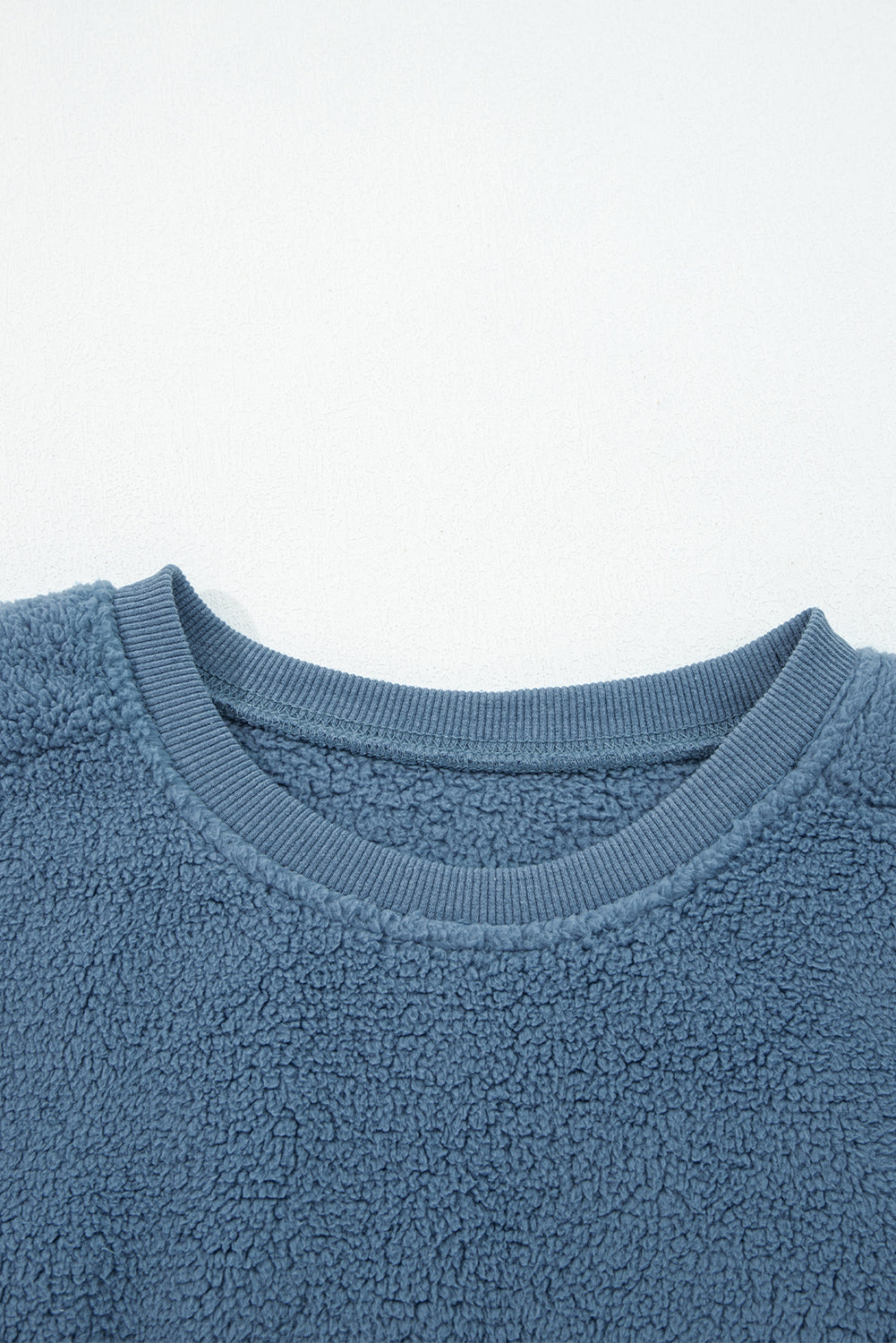 Sail Blue Fleece Drop Shoulder Exposed Seam Patchwork Casual Sweatshirt