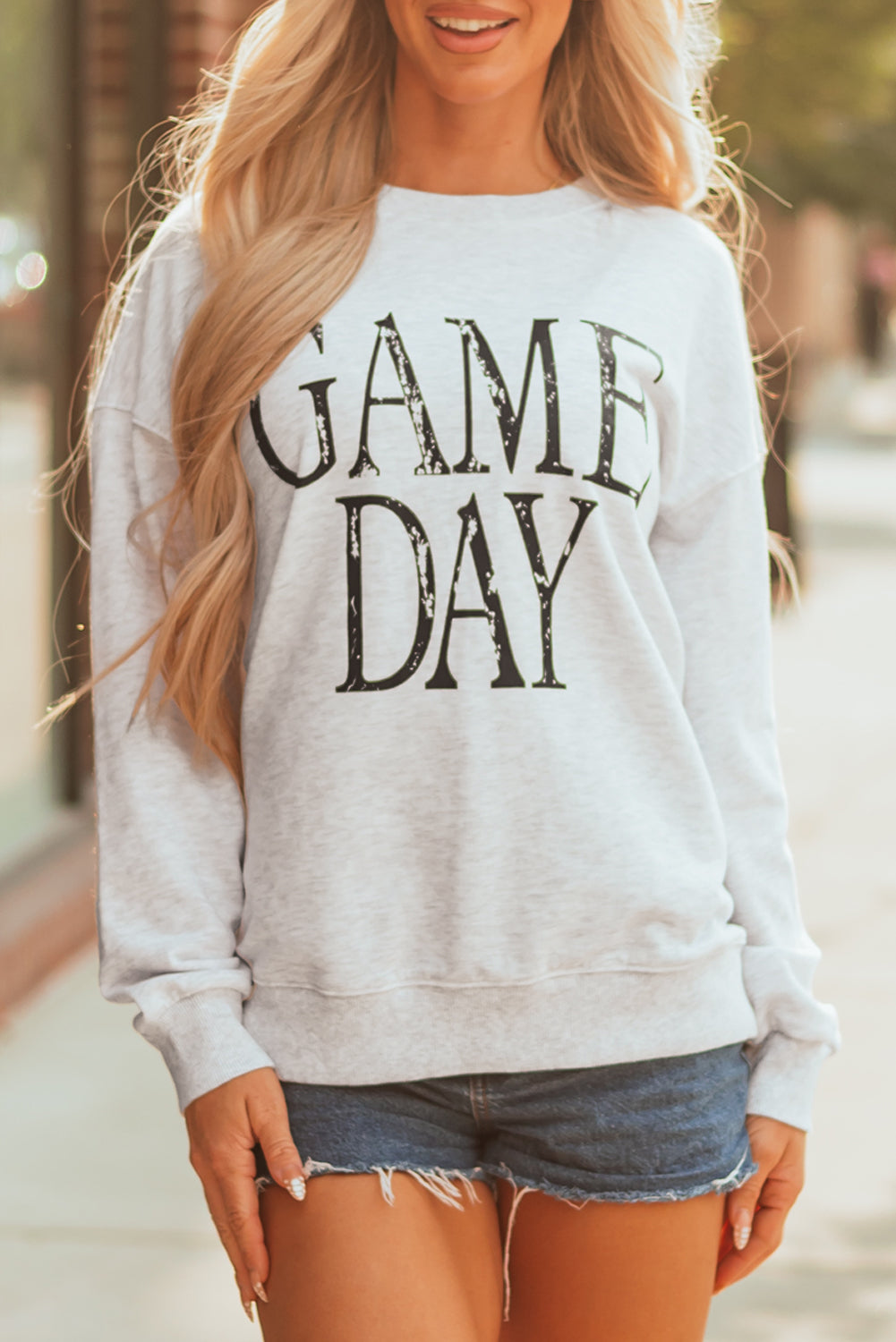 Blue Vintage Washed GAME DAY Graphic Baggy Sweatshirt