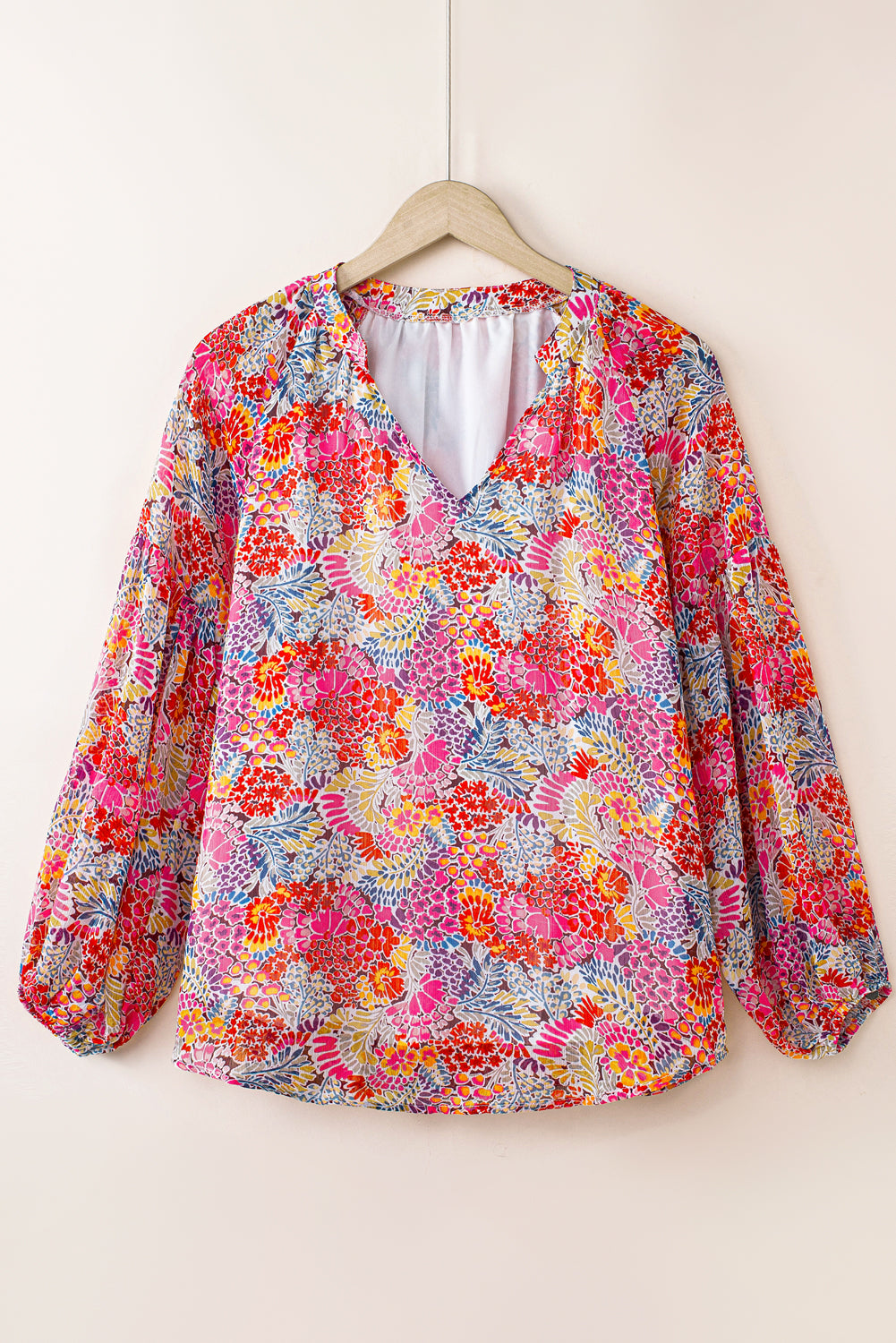 Yellow Floral Print V Neck Long Puff Sleeve Top
