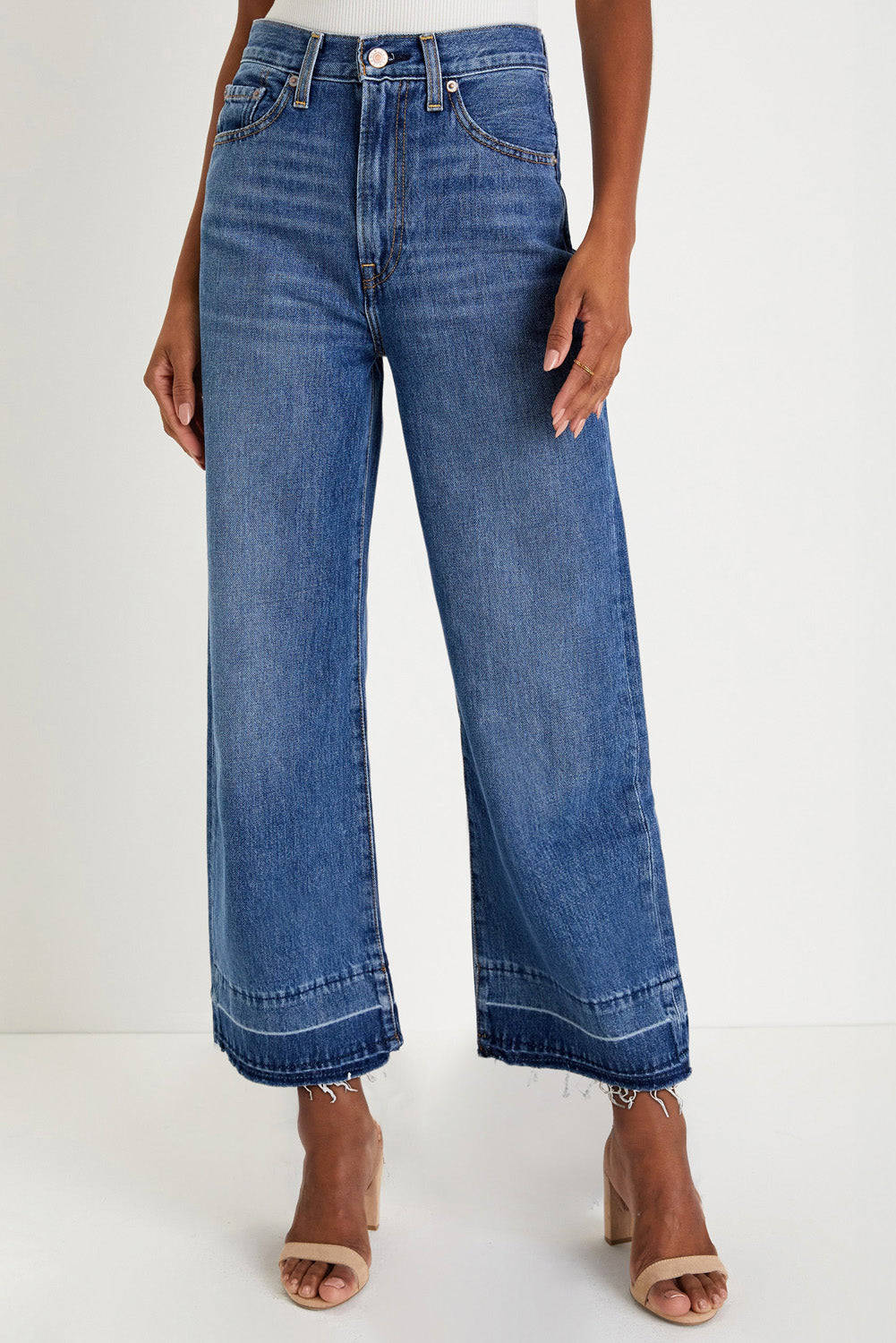 Sail Blue Raw Hem Straight Leg Loose High Waist Jeans