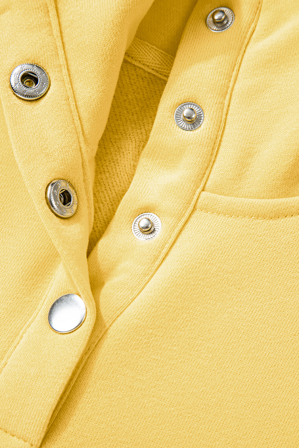 Yellow Cream Embroidered Flower Patchwork Snap Buttons Pullover Sweatshirt