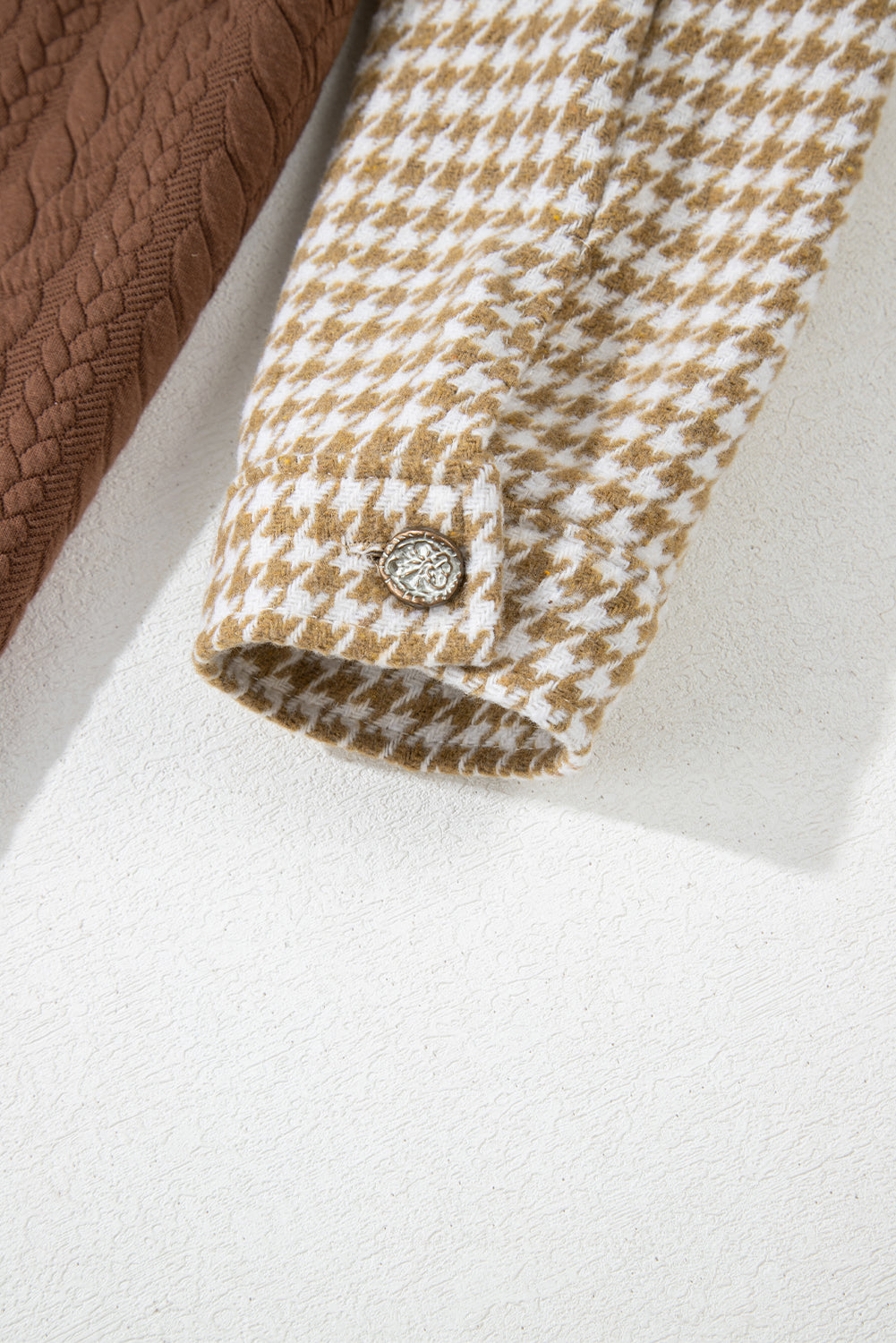 Pink Houndstooth Color Contrast Textured Patchwork Loose Shacket