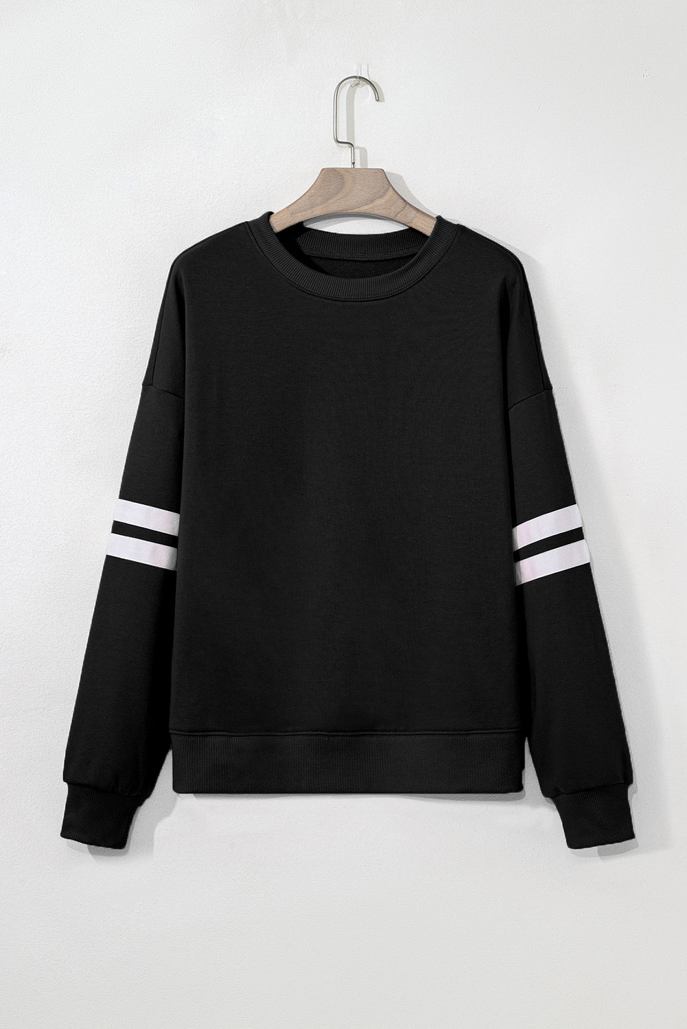 Black Varsity Striped Detail Drop Shoulder Oversized Sweatshirt