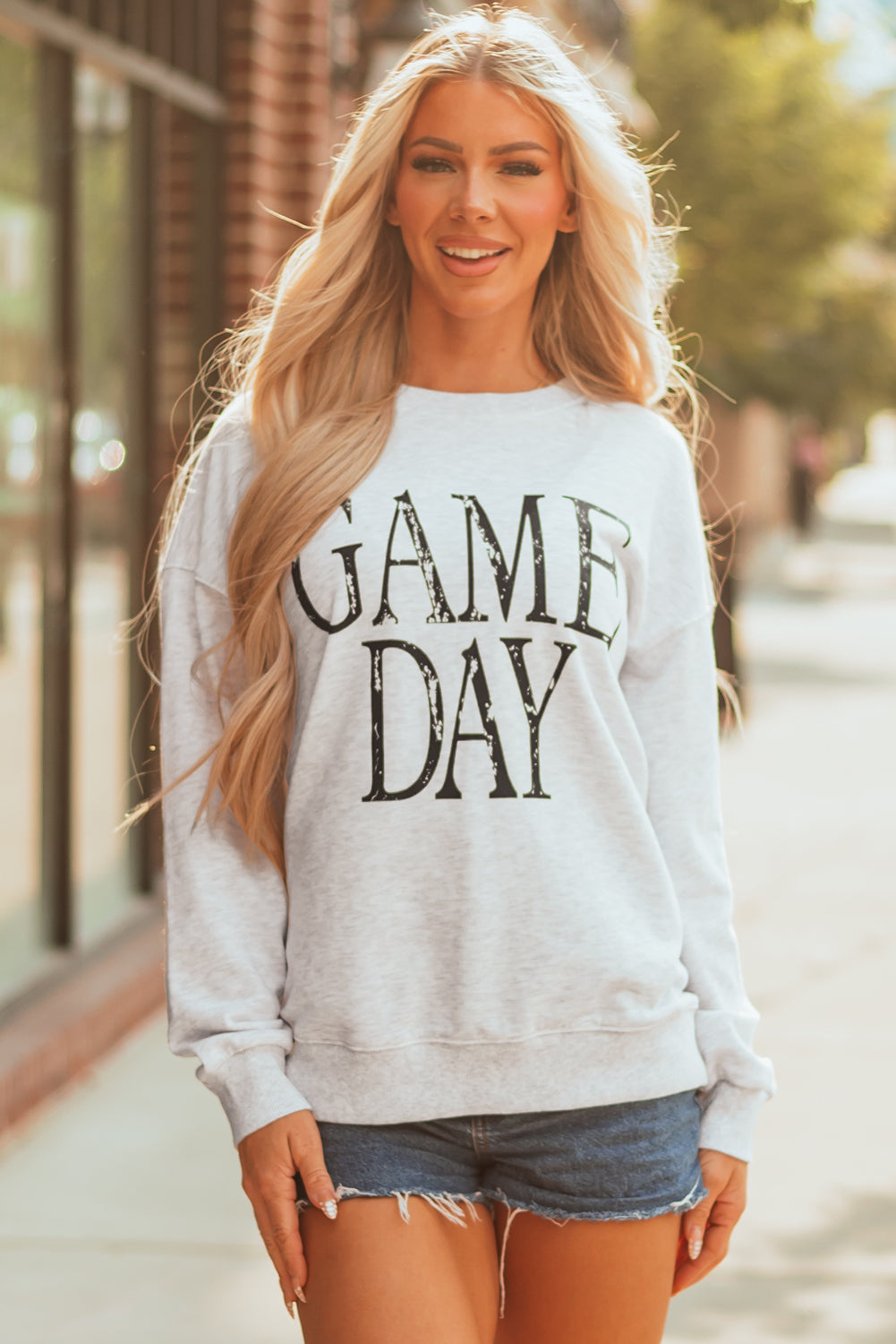 Blue Vintage Washed GAME DAY Graphic Baggy Sweatshirt