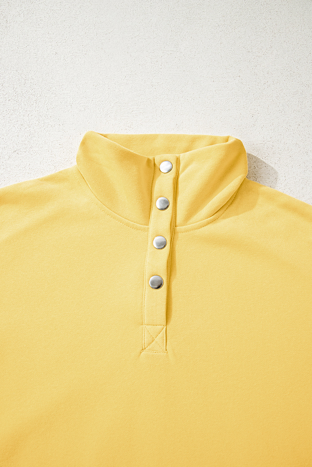 Yellow Cream Embroidered Flower Patchwork Snap Buttons Pullover Sweatshirt