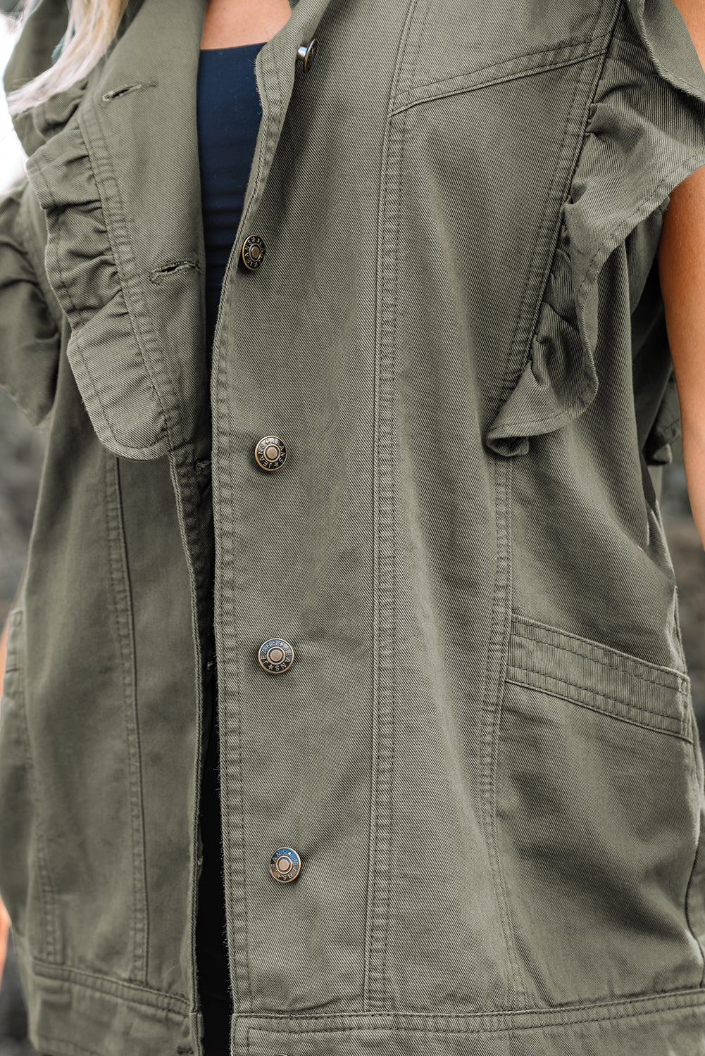 Green Bay Ruffled Patchwork Denim Jacket Vest