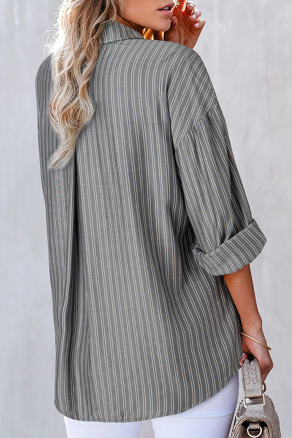 Black Stripe Button Up Oversized Casual Shirt
