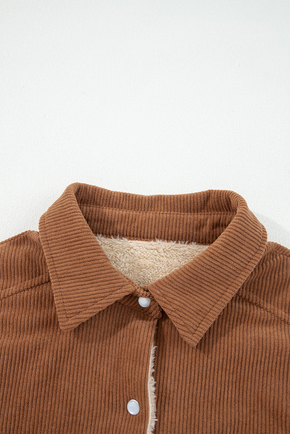 Cinnamon Fleece Lined Buttoned Flap Pockets Corduroy Jacket