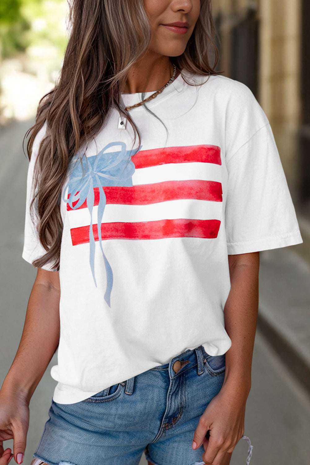 Myosotis Flag Bow Graphic Crewneck Tee