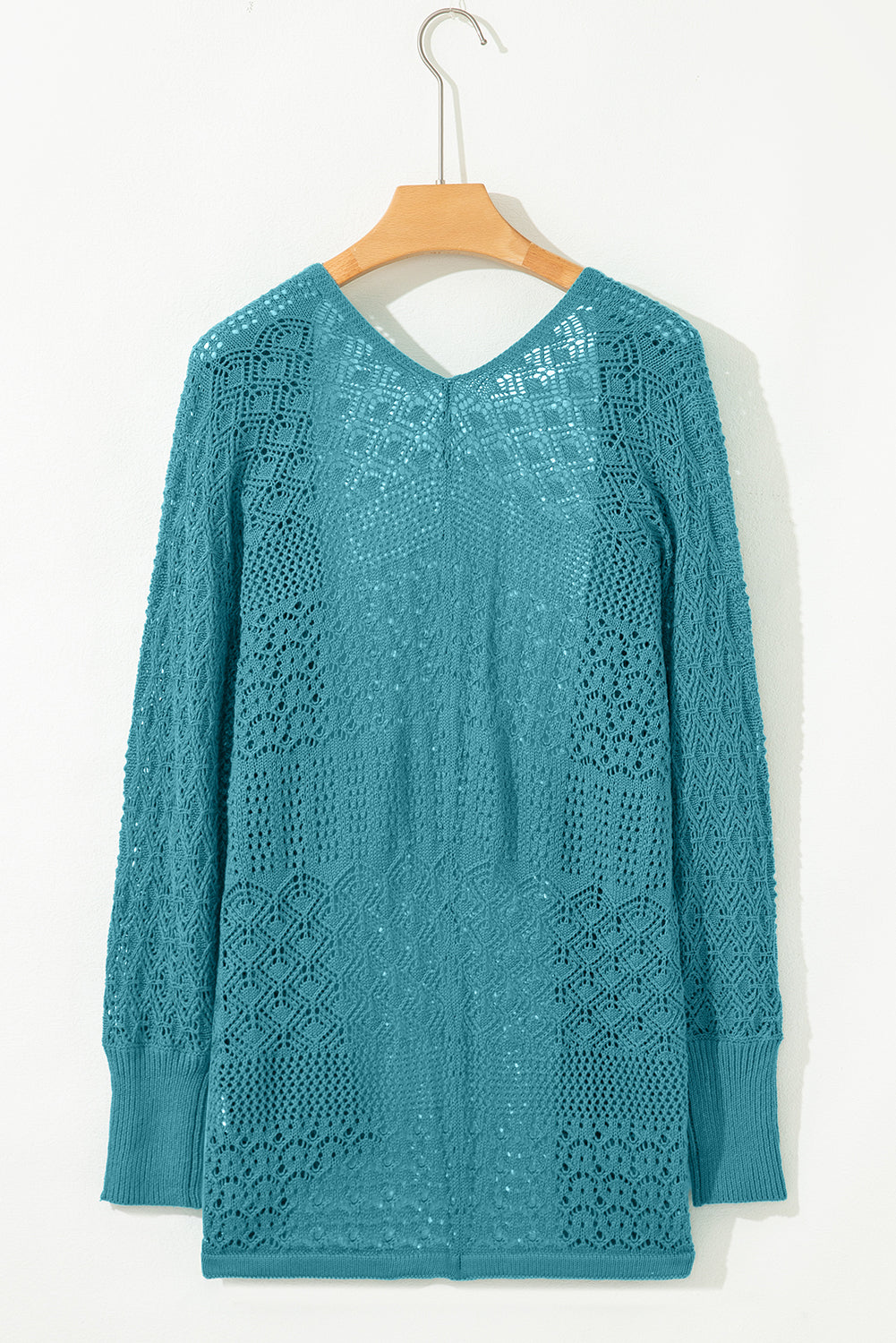 Jet Stream Mix Pattern Hollowed Knit Open Front Cardigan