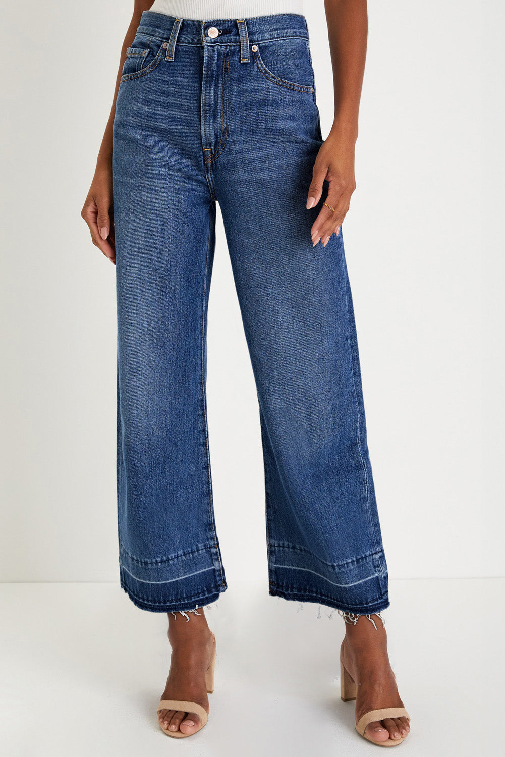 Sail Blue Raw Hem Straight Leg Loose High Waist Jeans