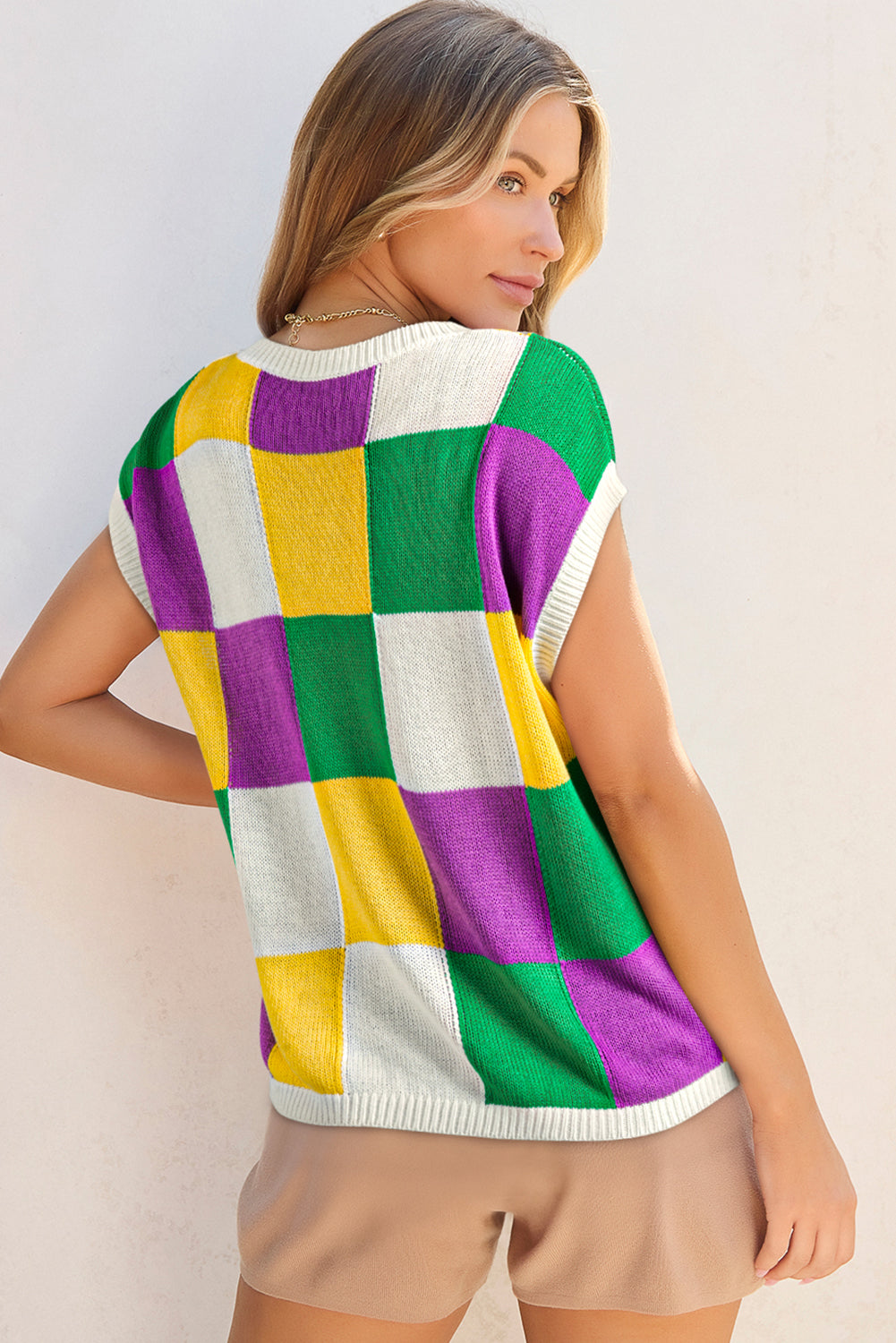 Tillandsia Purple Color Block Cap Sleeve Sweater
