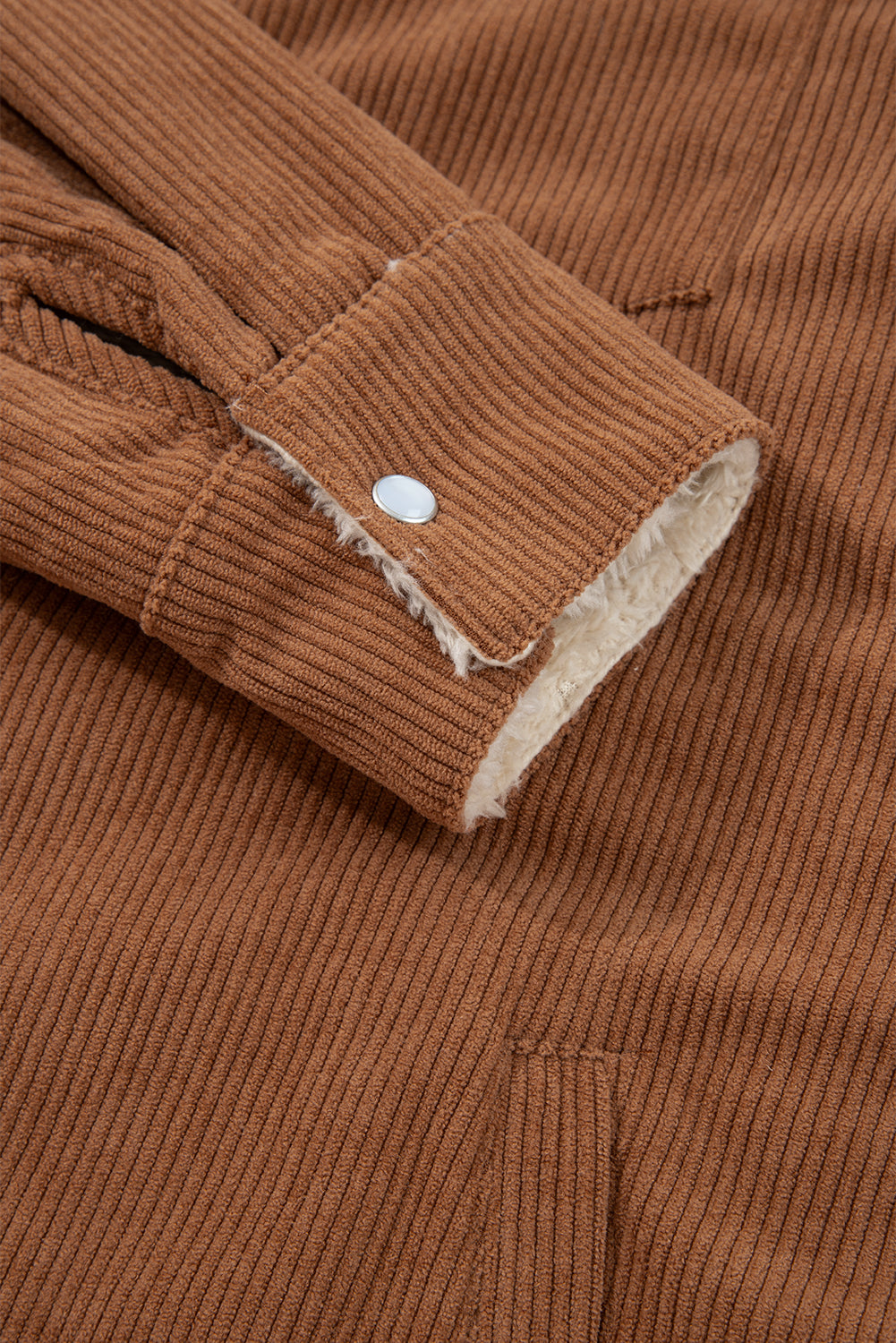 Cinnamon Fleece Lined Buttoned Flap Pockets Corduroy Jacket