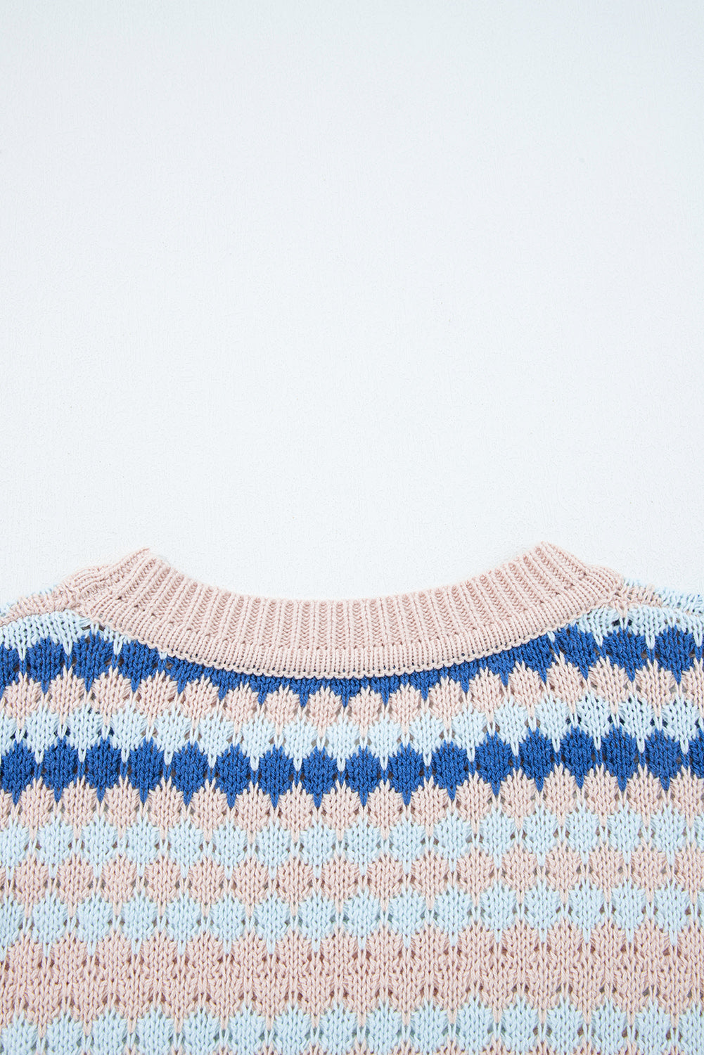 Khaki Stripe Eyelet Patterned Drop Shoulder Sweater