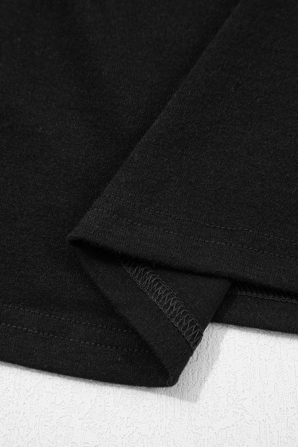 Black Solid Color Seam Detail Raglan Long Sleeve Top