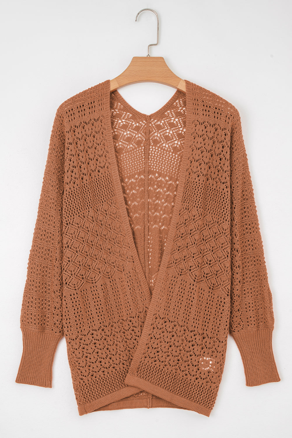 Jet Stream Mix Pattern Hollowed Knit Open Front Cardigan