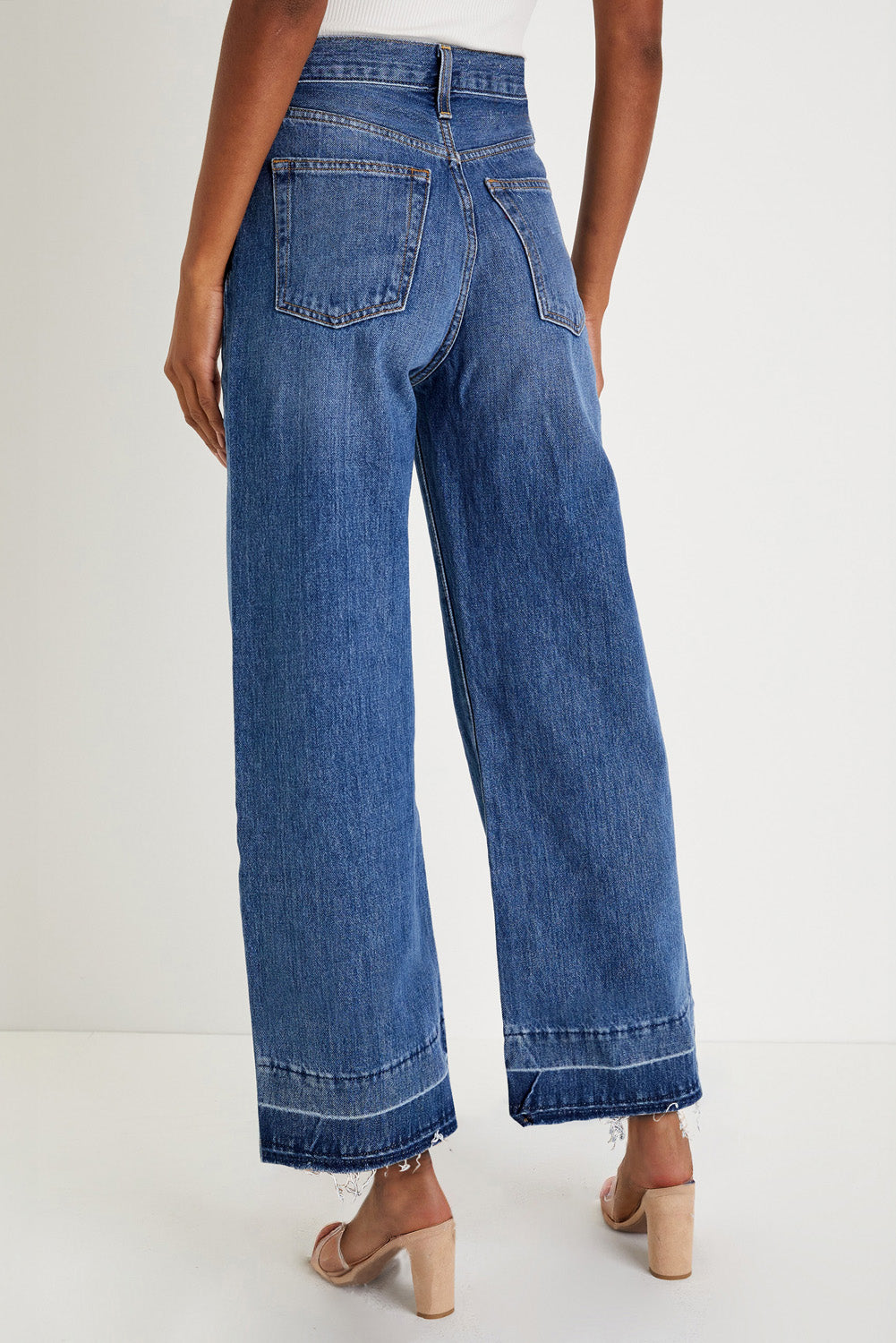 Sail Blue Raw Hem Straight Leg Loose High Waist Jeans