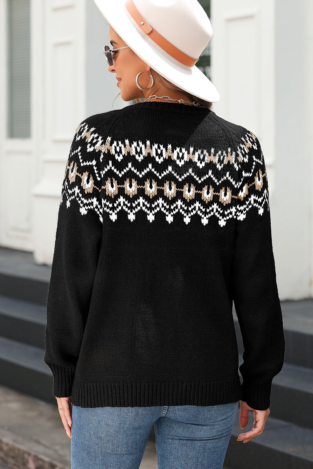 Black Western Fashion Abstract Printed Cardigan Sweater